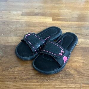 Under Armour Black Slides with Pink Accents